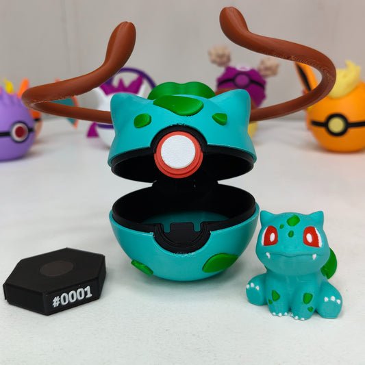 Set Pokeball Funcional Bulbasaur + Base Imantada